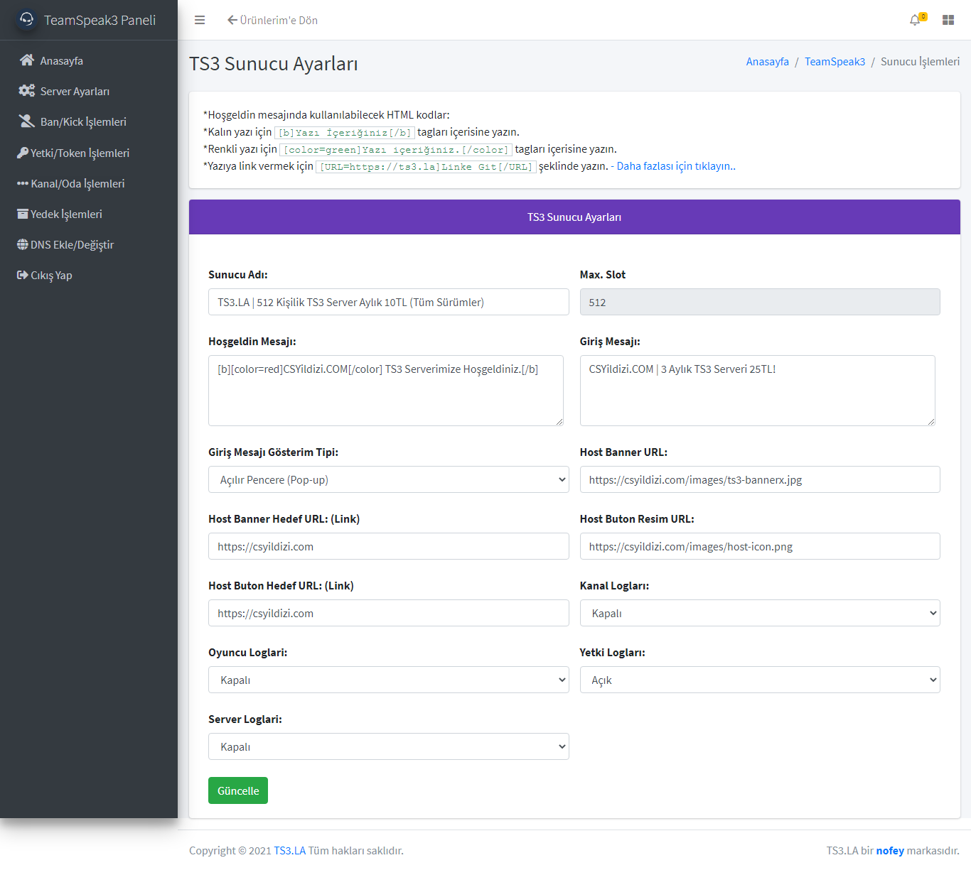 Teamspeak3 Panel Server Ayarları