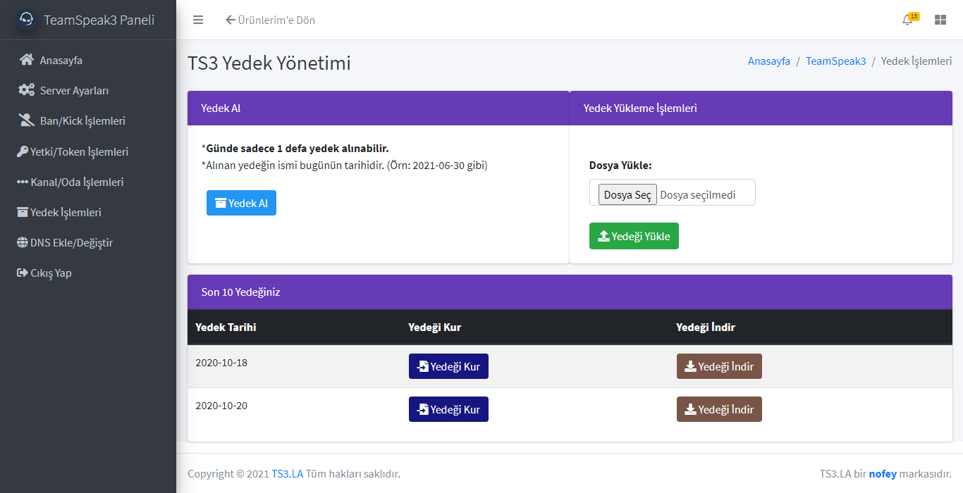 Teamspeak3 Panel Yedek Ayarları